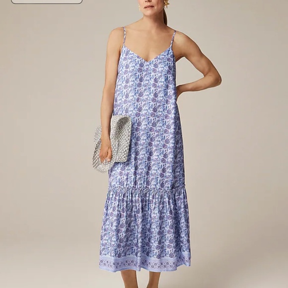 J. Crew Dresses & Skirts - NEW JCrew Tiered tie-waist dress in dusty periwinkle block print - Medium